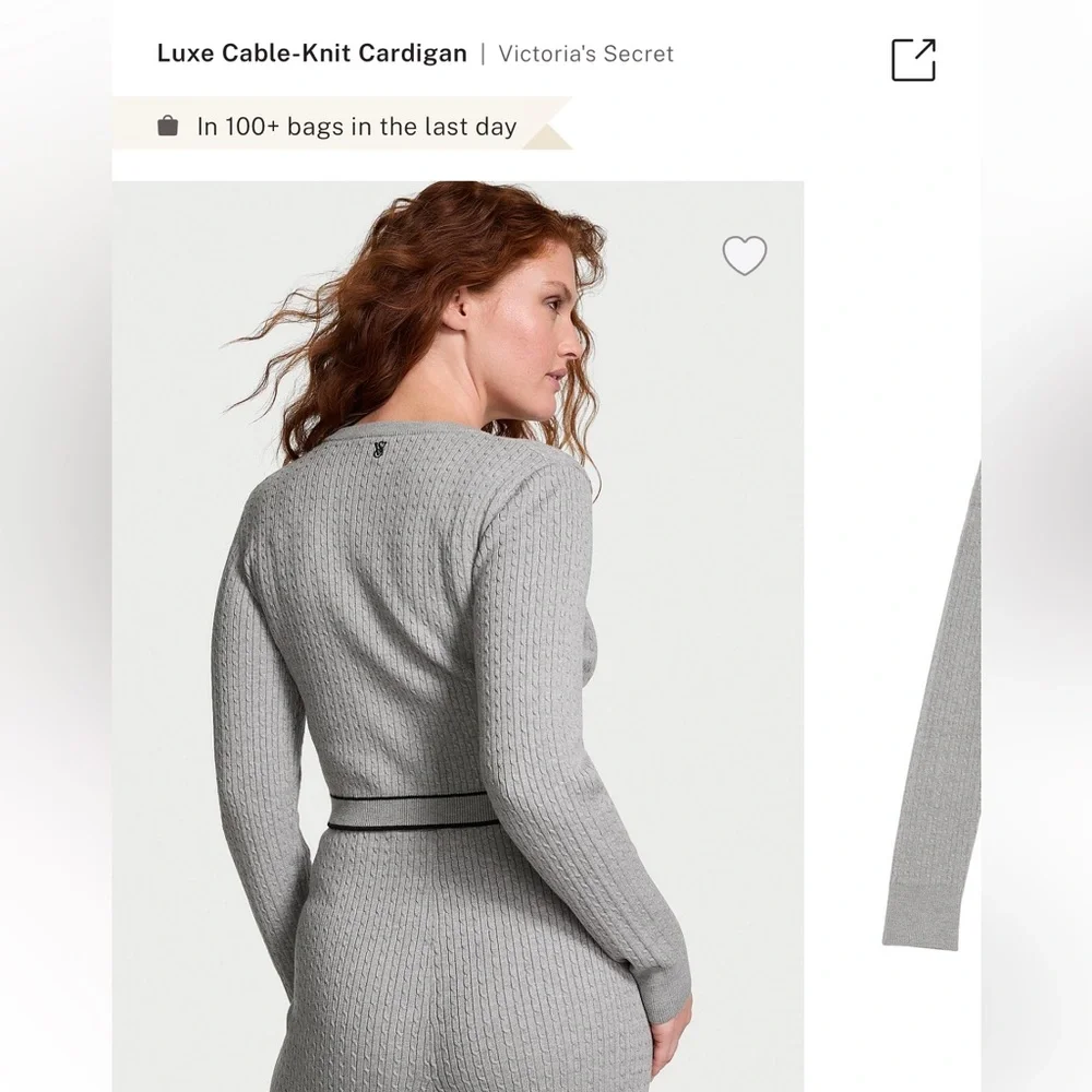 Victoria’s Secret Gray Luxe Ribbed Knit Zip-Up Cardigan and Crop Tank Set XS/S - Picture 4 of 12